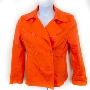 Nautica Jacket Orange Double Breasted Peacoat Women Size 14 Retro Cotton Blend